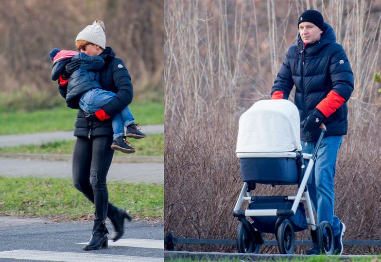 Zielińska z miesięcznym synkiem i resztą rodziny na zimowym spacerze