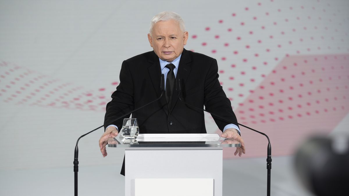 Former de facto leader of Poland Jaroslaw Kaczynski and former Prime Minister Mateusz Morawiecki hold a press conference in Warsaw, Poland on 19 March, 2024. (Photo by Jaap Arriens/NurPhoto via Getty Images)