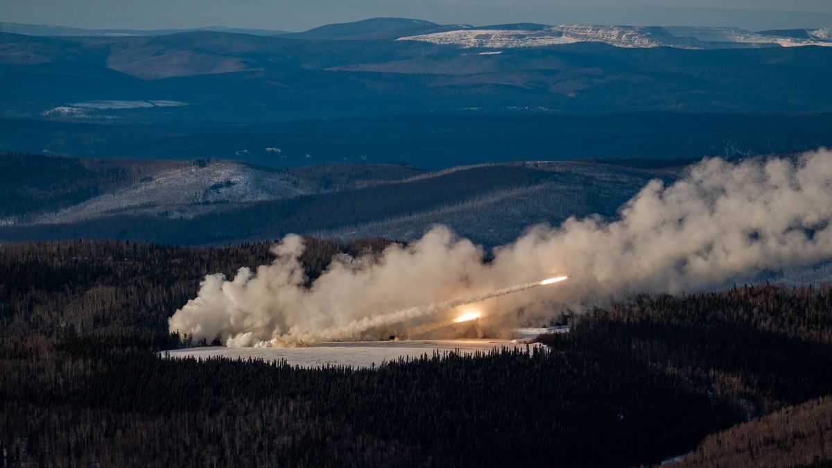 NORTH POLE, AK - FEBRUARY 24: Soldiers from 10th Special Forces Group and Danish special operators from the Jaeger Corps called in fire for HIMARS artillery during training at the Yukon Training Area on Fort Wainwright military base in North Pole, Alaska, Saturday, February 24, 2024. (Photo by Salwan Georges/The Washington Post via Getty Images)