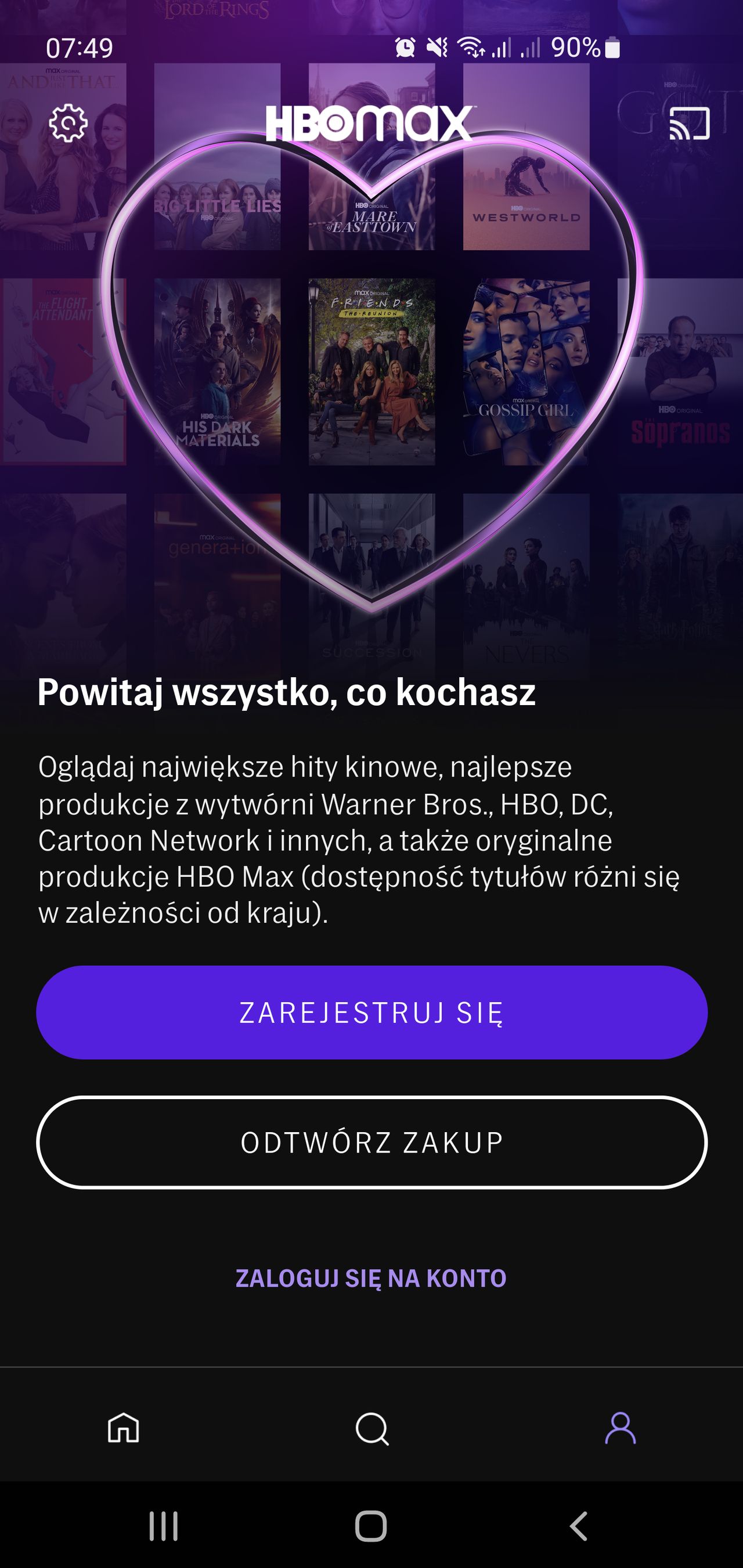 Aplikacja HBO Max na Androida
