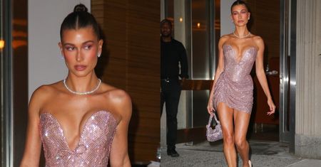 Hailey Bieber w kusej sukience od Vivienne Westwood dumnie kroczy na imprezę swojej marki (ZDJĘCIA)