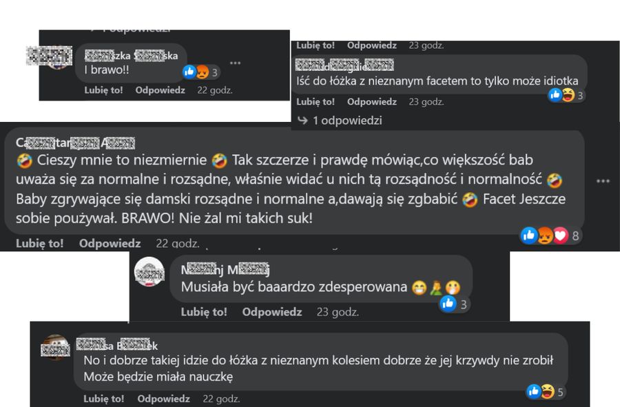Komentarze pod postem o okradzionej kobiecie