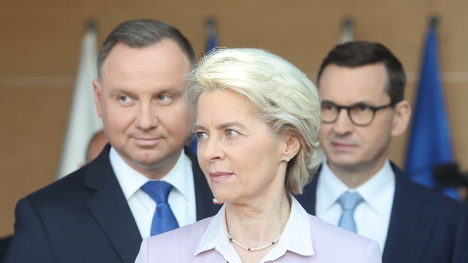 Andrzej Duda, Ursula von der Leyen i Mateusz Morawiecki