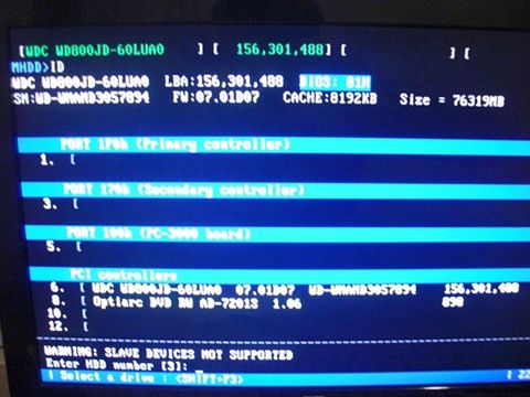 Widok wyboru dysko do analizy w programie MHDD