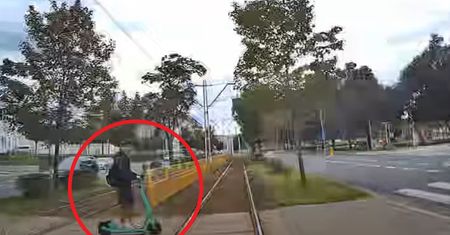 Nie usłyszał nadjeżdżającego tramwaju? Mrożące krew w żyłach nagranie ze Szczecina