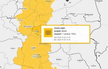 Gęste mgły w Płocku i powiecie płockim. IMGW ostrzega przed widzialnością poniżej 200 metrów!