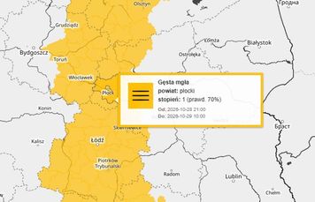 Gęste mgły w Płocku i powiecie płockim. IMGW ostrzega przed widzialnością poniżej 200 metrów!