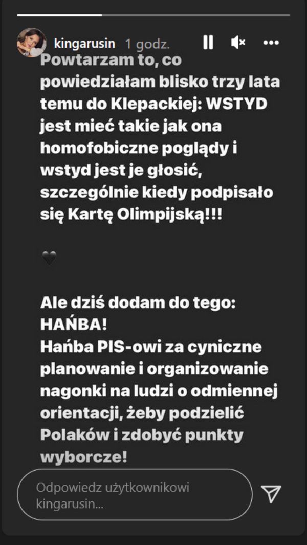 Kinga Rusin krytykuje homofobiczne poglądy Zofii Klepackiej i działania rządu PiS