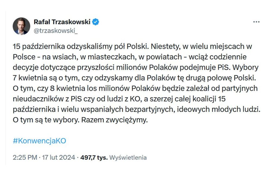 Wpis Rafała Trzaskowskiego o nadchodzących wyborach samorządowych