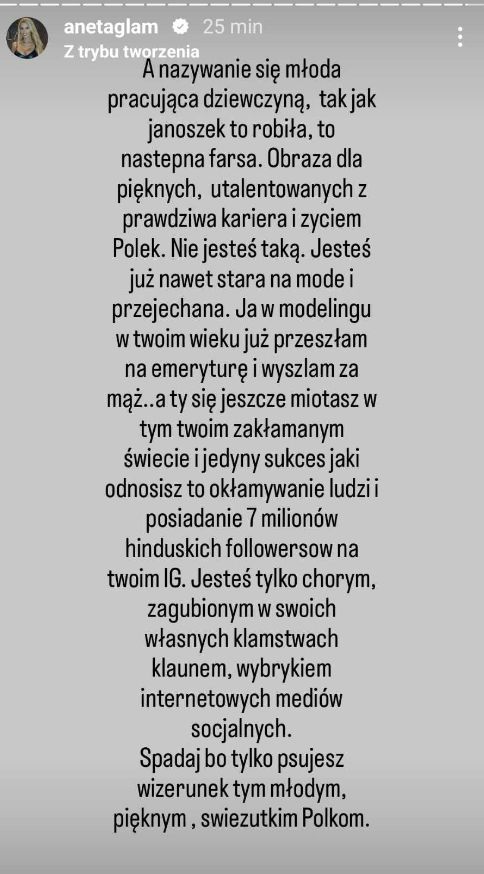 Aneta Glam odpowiada Caroline Derpienski