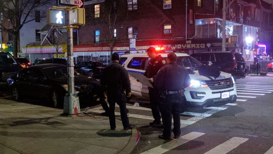UNITED STATES -December 25: Police investigate an assault with a hammer on 37th Avenue and 93rd Street in Queens, New York City on Monday, December 25, 2023.  (Photo by Gardiner Anderson for NY Daily News via Getty Images)