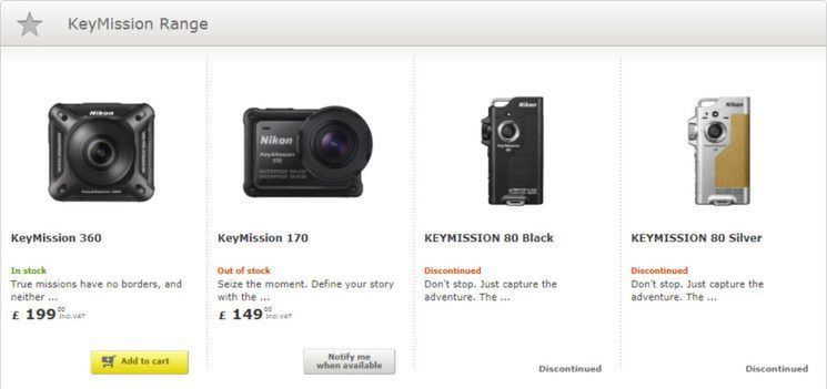 Obie wersje KeyMission 80 zostały wycofane na brytyjskiej stronie Nikona.