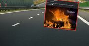 Groźny pożar na trasie S8 w Warszawie. Auto spłonęło doszczętnie