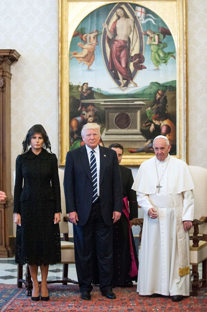 Donald Trump with his wife at a meeting with Pope Francis