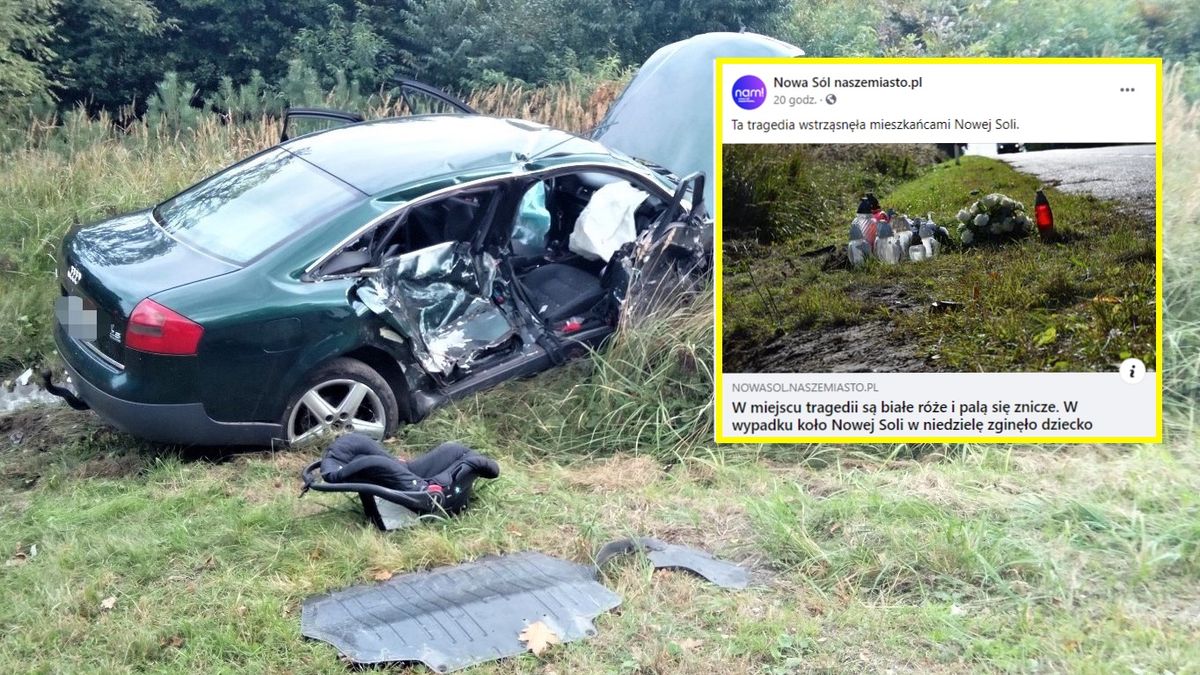 W wypadku zginęło niemowlę. Na miejscu zdarzenia leżą białe róże 