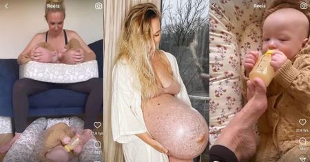 Duńska influencerka pokazuje, jak wygląda życie z trojaczkami: przystawia dziecku butelkę do ust... SWOJĄ STOPĄ