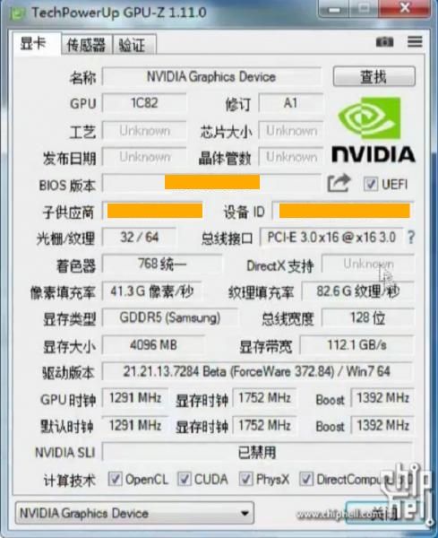 Nvidia GeForce GTX 1050 Ti - specyfikacja GPU-Z