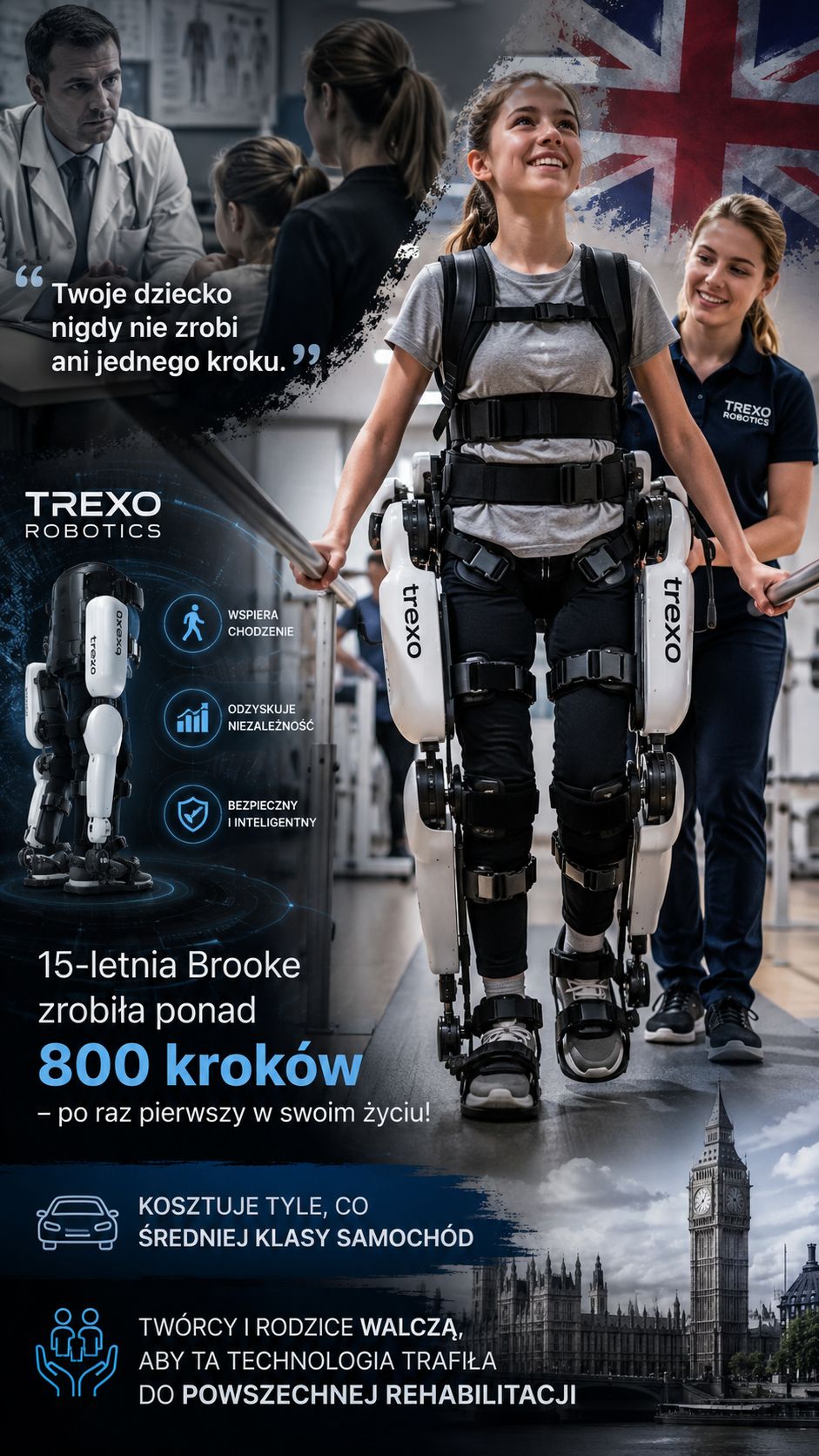 W UK przetestowano egzoszkielet Trexo Robotics