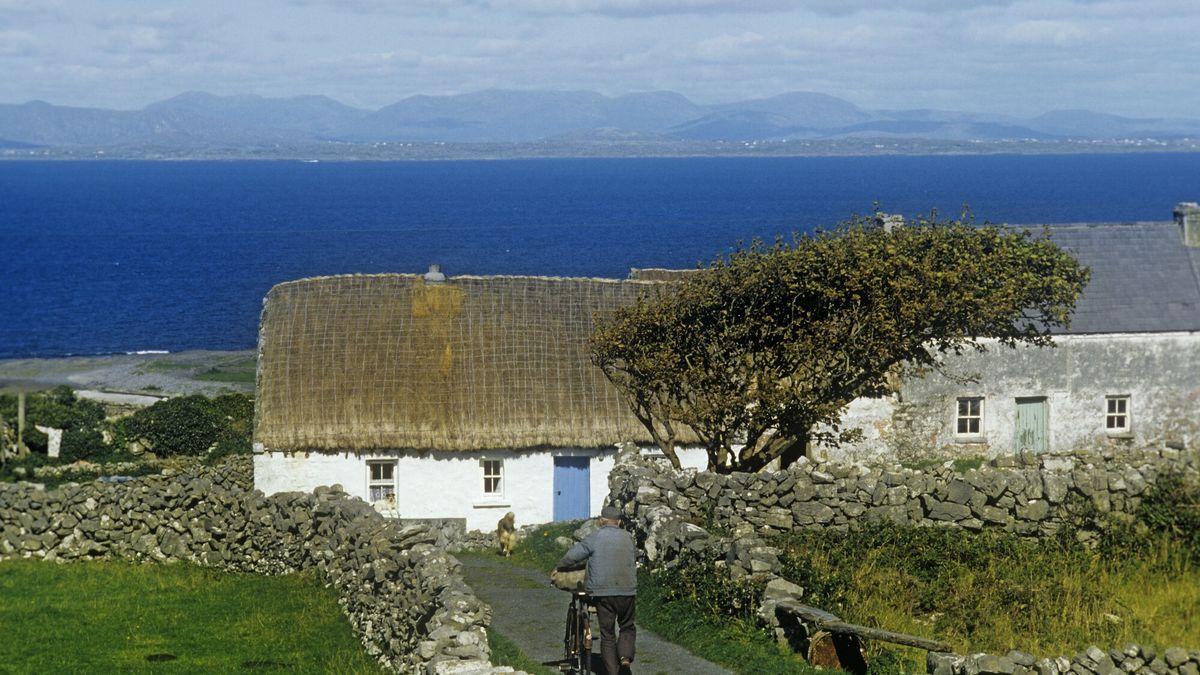 Design Pics/The Irish Image Collection RM
High Angle View Of A Man Walking With A Bicycle In The Village With A Sea In The Background, Inishmore, Aran Islands, Republic Of Ireland
The Irish Image Collection