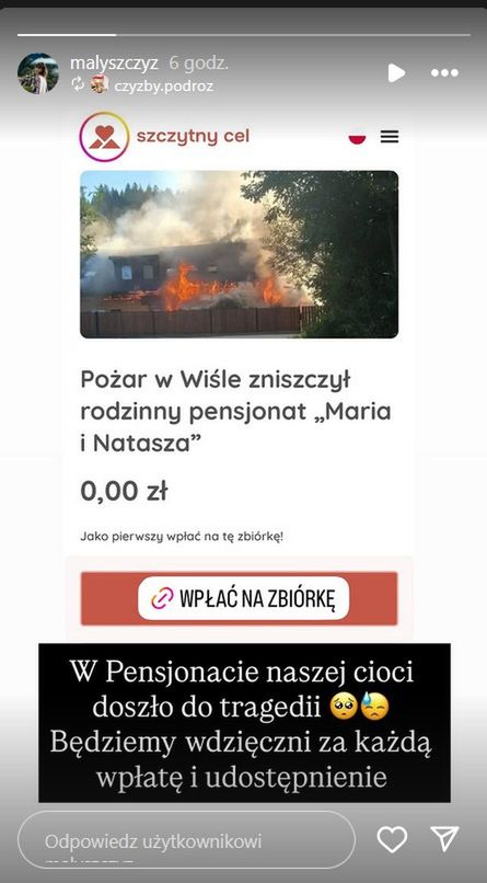 Córka Adama Małysza informuje o pożarze w pensjonacie ciotki