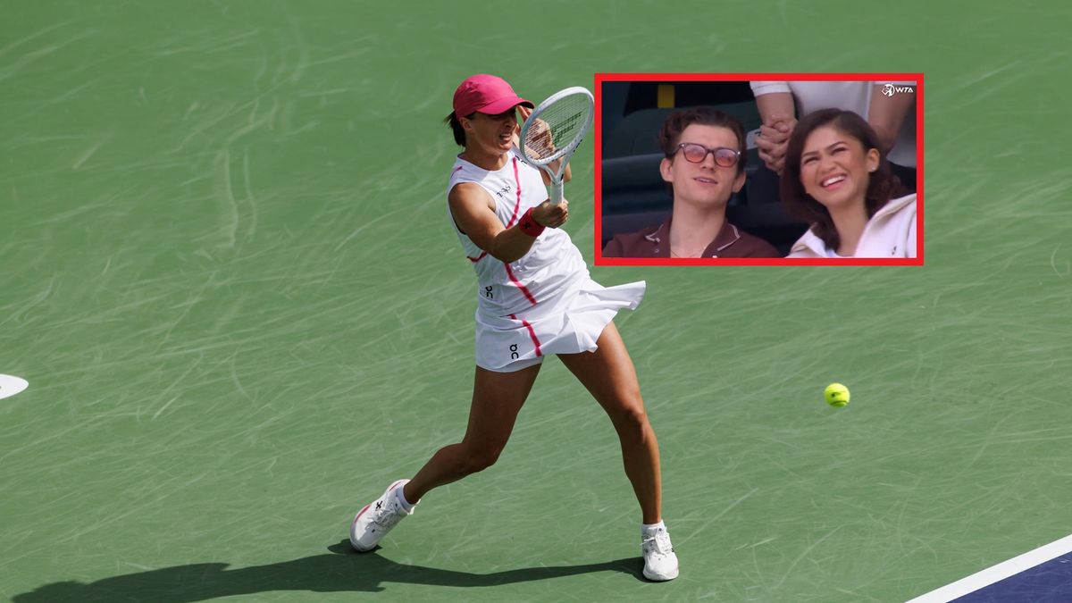 Na zdjęciu: Iga Świątek, w ramce Tom Holland i Zendaya
