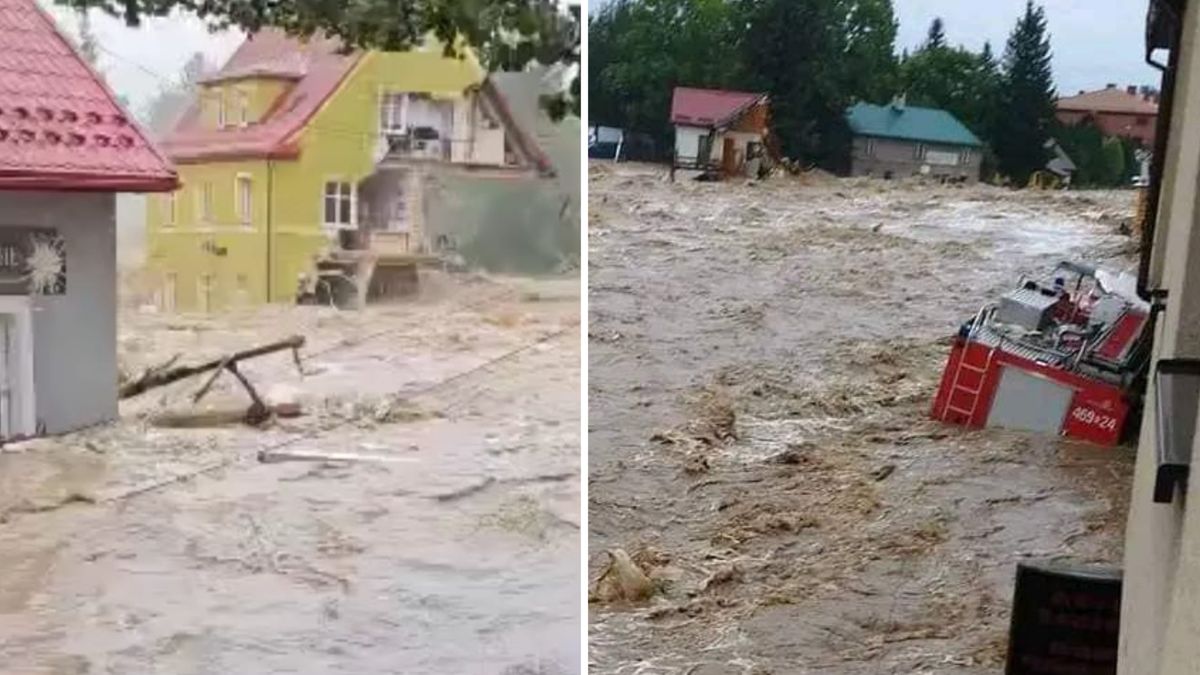 Rwąca rzeka niszczy wszystko. Zawalił się m.in. budynek komisariatu policji w Stroniu Śląskim 