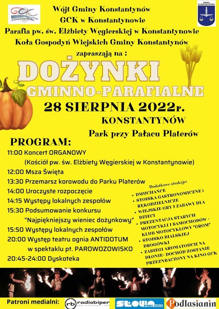 Dożynki Gminy Konstantynów 2022 - program