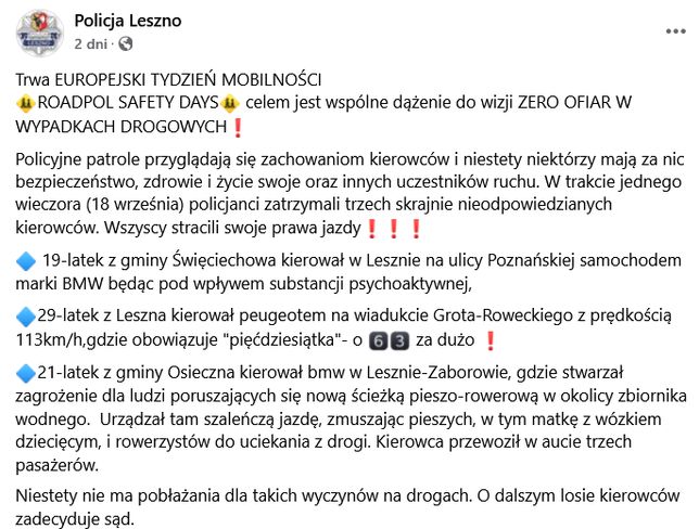 Komunikat policji w Lesznie