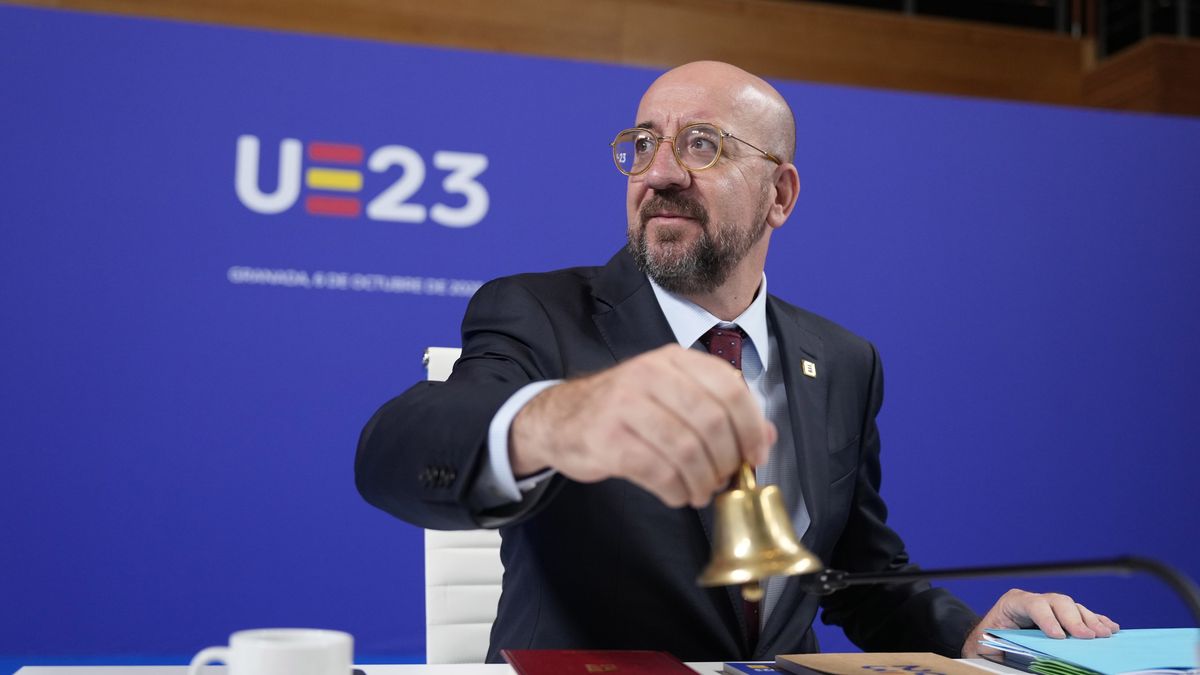 Charles Michel, president of the European Council, rings a bell at an informal meeting of European Union (EU) leaders in Granada, Spain, on Friday, Oct. 6, 2023. EU leaders are meeting to contemplate another wave of expansion with a new pro-Russian government set to take power in Slovakia and the US struggling to approve more aid to Kyiv. Photographer: Paul Hanna/Bloomberg via Getty Images