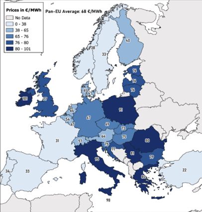 Ceny prądu w Europie wg Komisji Europejskiej