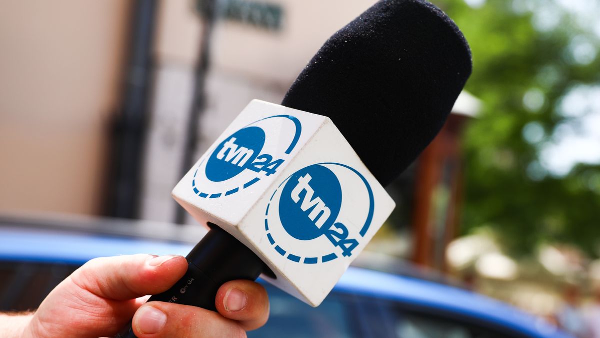 A microphone of TVN24 news channel is seen in Krakow, Poland on July 9th, 2021. The ruling right-wing Law and Justice (PIS) party have unexpectedly proposed a draft bill that would  change Poland's media law and ban non-European ownership. Proposed changes may be aimed at the U.S. company Discovery Inc., owner of the TVN broadcaster and its TVN24 news channel that has exposesd alleged irregularities and scandals within the government. (Photo by Beata Zawrzel/NurPhoto via Getty Images)