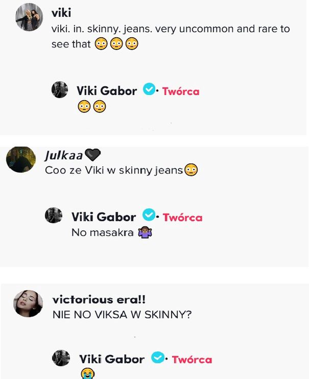 Komentarze pod nagraniem Viki Gabor