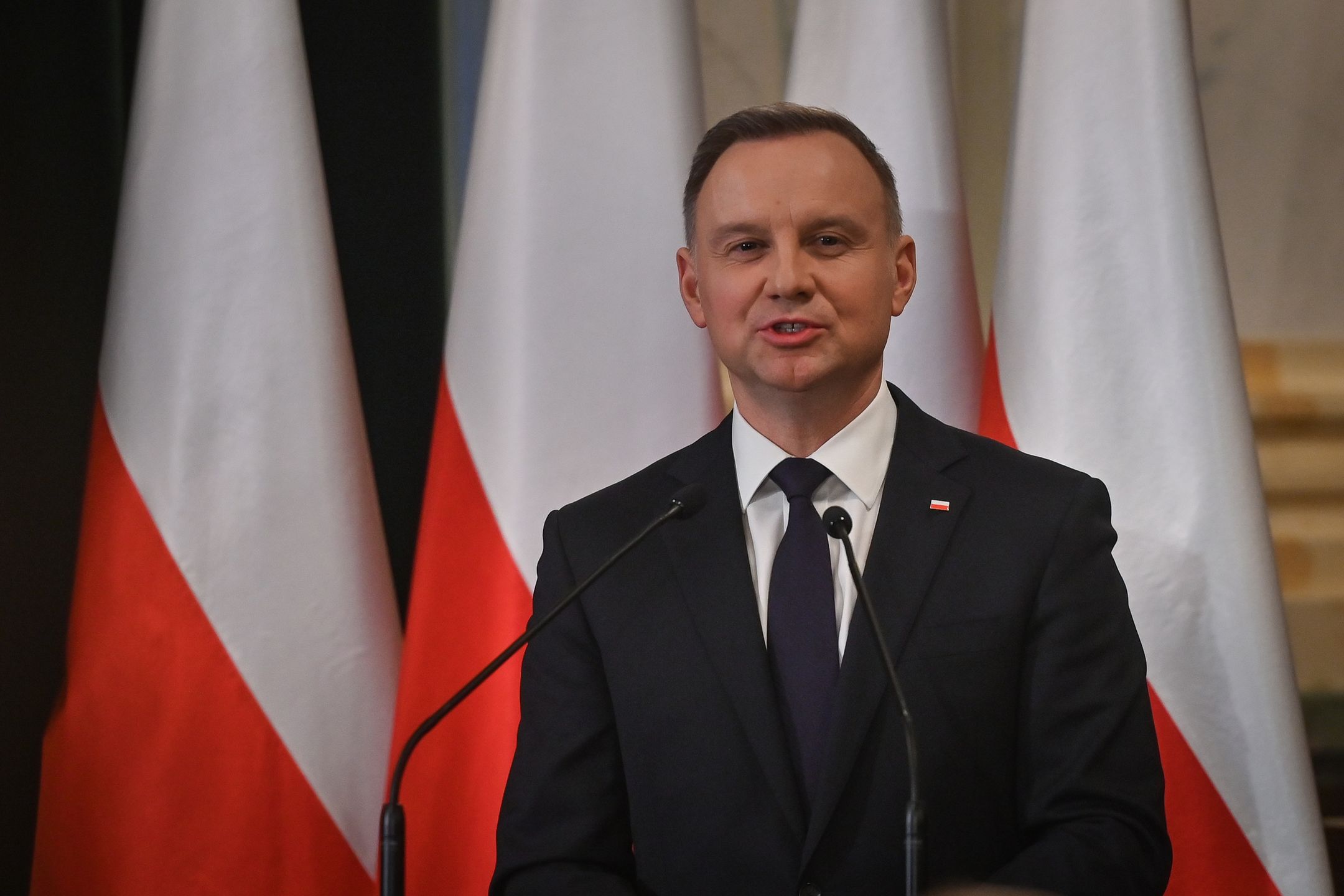 KRAKOW, POLAND - MARCH 24, 2023:
President of the Republic of Poland, Andrzej Duda, delivers an address to the participants, at the AGH University of Science and Technology in Krakow, on March 24, 2023, in Krakow, Poland.
President Duda joined the 50th anniversary celebration of the CYFRONET Academic Computer Center at the AGH University of Science and Technology in Krakow, honoring the distinguished employees with state decorations. (Photo by Artur Widak/NurPhoto via Getty Images)