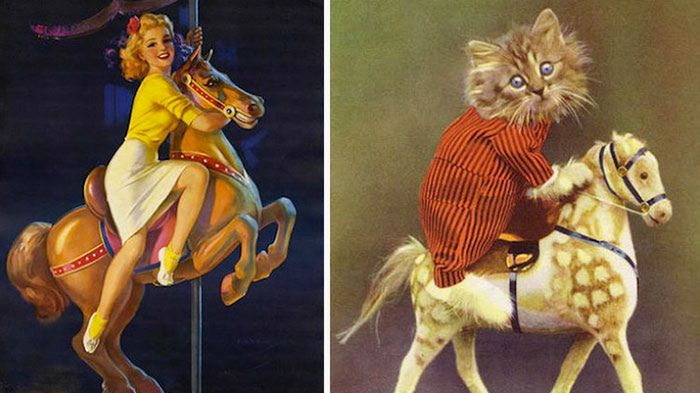 Koty, które pozują jak dziewczyny pin-up z dawnych amerykańskich plakatów 1