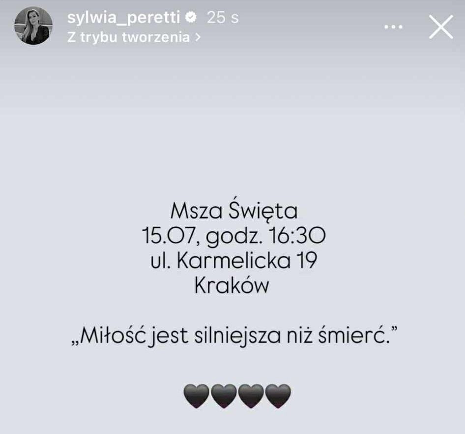 Wpis Sylwii Peretti na Instagramie