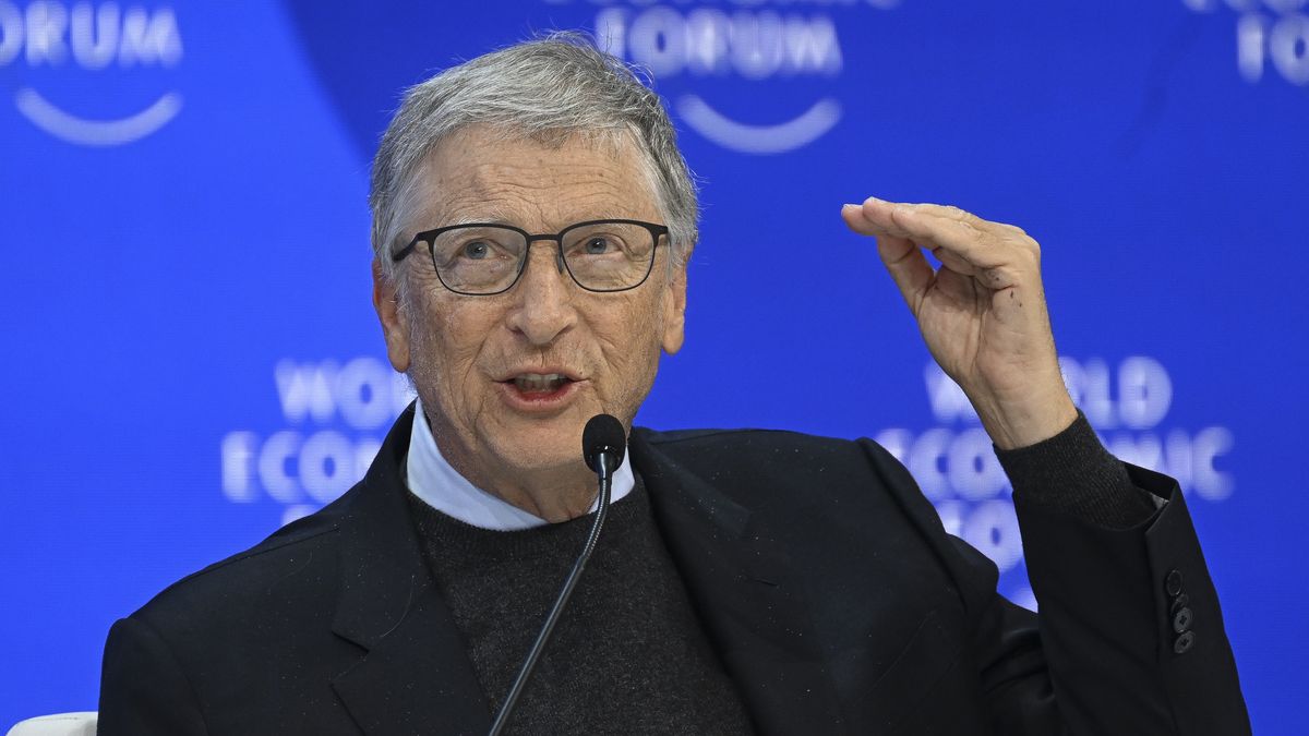 DAVOS, SWITZERLAND - JANUARY 17: Microsoft founder Bill Gates speaks during the World Economic Forum (WEF) in Davos, Switzerland on January 17, 2024. (Photo by Halil Sagirkaya/Anadolu via Getty Images)