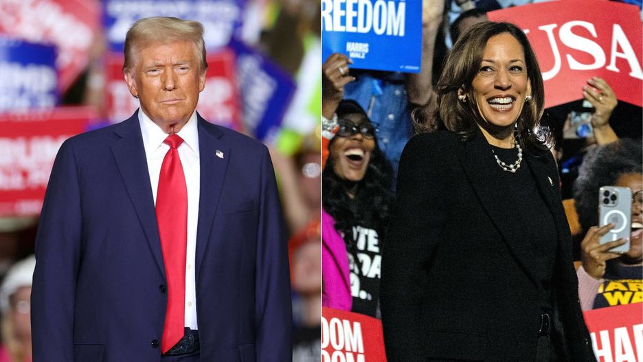 Temporary
(COMBO) This combination of pictures created on November 04, 2024 shows
Former US President and Republican presidential candidate Donald Trump (R) looks on during a campaign rally at PPG Paints Arena in Pittsburgh, Pennsylvania on November 4, 2024, and US Vice President and Democratic presidential candidate Kamala Harris (R) walks on stage during a campaign rally at the Carrie Blast Furnaces National Historic Landmark outside Pittsburgh, in Rankin, Pennsylvania on November 4, 2024. (Photo by CHARLY TRIBALLEAU and Rebecca DROKE / AFP)
CHARLY TRIBALLEAU