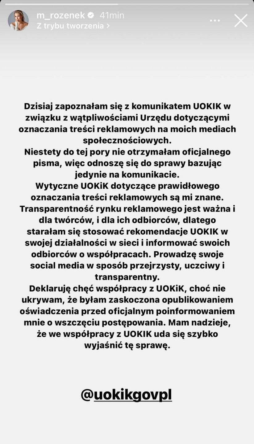 Oświadczenie Małgorzaty Rozenek