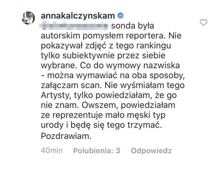 Anna Kalczyńska odpowiada na krytykę