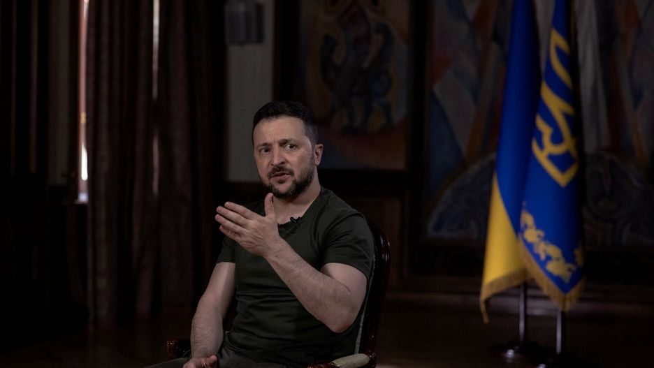 Temporary
Ukrainian President Volodymyr Zelensky speaks during an interview with AFP at the Presidential Office in Kyiv, on May 17, 2024, amid the Russian invasion of Ukraine. (Photo by Roman PILIPEY / AFP)
ROMAN PILIPEY