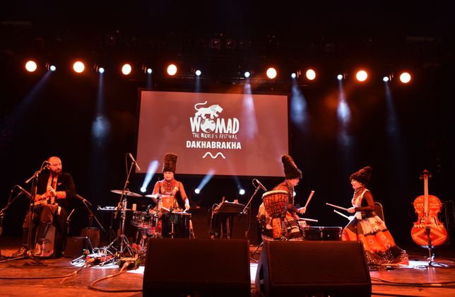 MALMESBURY, ENGLAND - JULY 27: Members of DakhaBrakha perform on stage during Day three of the Womad Festival 2019 at Charlton Park on July 27, 2019 in Malmesbury, England. (Photo by C Brandon/Redferns,)