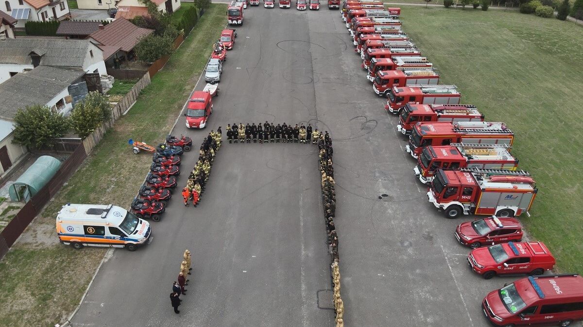 Ćwiczenia strażackie widok z drona