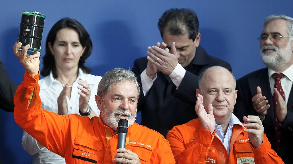 President Lula da Silva Announces The Start of Subsalt Exploration
RIO DE JANEIRO, BRAZIL - OCTOBER 28:  Brazilian President Lula da Silva (R) delivers a speech during a visit to Galiao airbase to announce the start of subsalt exploration in the Tupi field, Santos Basin, on October 28, 2010 in Rio de Janeiro, Brazil. (Photo by Buda Mendes /LatinContent via Getty Images)
Buda Mendes
President, Lula da Silva, Announces, Subsalt Exploration, oil, Petrobras, Santos basin, nature, birthday, speech