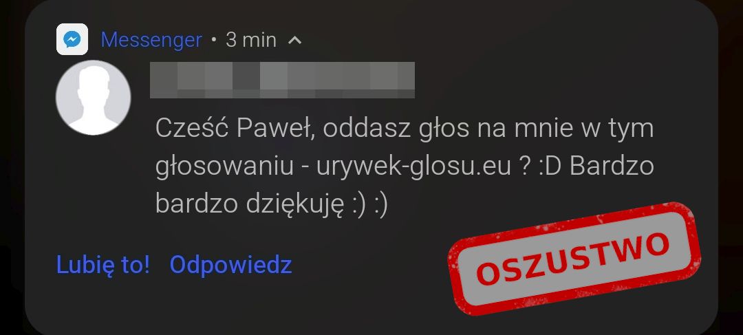 Wiadomość o fałszywym konkursie
