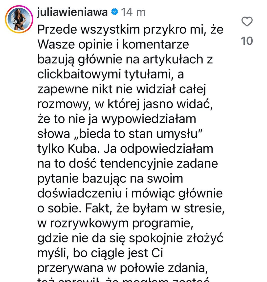 Julia Wieniawa odnosi się do afery