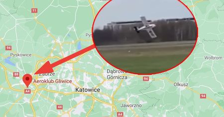 Wypadek na lotnisku w Gliwicach. Samolot "porwany przez wiatr"