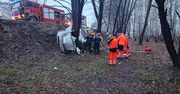 Wypadł z drogi i uderzył w drzewo. Wyciągali go kilkadziesiąt minut
