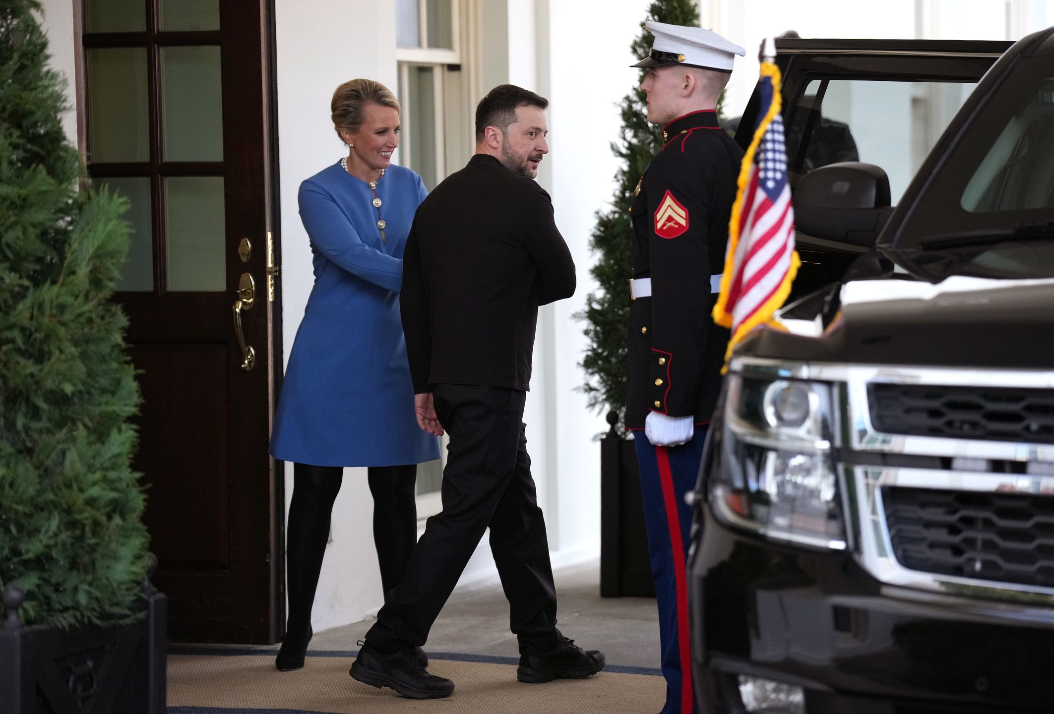 WASHINGTON, DC - FEBRUARY 28: Ukrainian President Volodymyr Zelensky leaves the White House on February 28, 2025 in Washington, DC. Zelensky is leaving the White House early following a heated meeting in the Oval Office with U.S. President Donald Trump and Vice President JD Vance. Zelensky and Trump were scheduled to sign a preliminary agreement on sharing Ukraine’s mineral resources and negotiate ongoing security support from Ukraine. (Photo by Andrew Harnik/Getty Images)