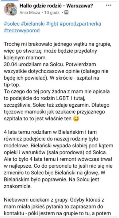 Wpis jednej z mam LGBT