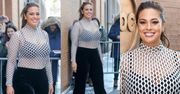 Ashley Graham w białej siatce pozdrawia fanów
